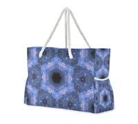 Sac fourre-tout à fermeture éclair avec poches latérales Motif kaléidoscope psychédélique Grand sac de plage avec porte-gobelets sur le côté