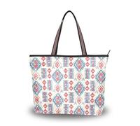 Sac fourre-tout à fermeture éclair en tissu de soie pour femme - Sac à main tendance pour bal, fiançailles, cocktail, fête, mariage (texture vintage bohème rouge et bleu) - L