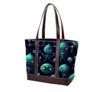 Sac fourre-tout Alien-133 en cuir durable et toile pour femme avec poignée sur le dessus et l'épaule, Multicolore 02, 33.8x12x31cm/13.3x4.7x12.2 in