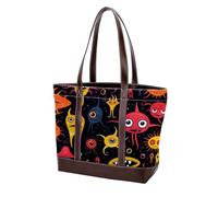 Sac fourre-tout Alien-166 en cuir durable et toile pour femme avec poignée sur le dessus et l'épaule, Multicolore 04, 33.8x12x31cm/13.3x4.7x12.2 in