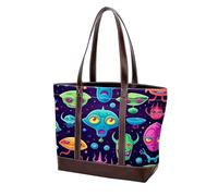Sac fourre-tout Alien-166 en cuir durable et toile pour femme avec poignée sur le dessus et l'épaule, Multicolore 02, 33.8x12x31cm/13.3x4.7x12.2 in