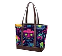 Sac fourre-tout Alien-199 en cuir durable et toile pour femme avec poignée sur le dessus et l'épaule, Multicolore 08, 33.8x12x31cm/13.3x4.7x12.2 in