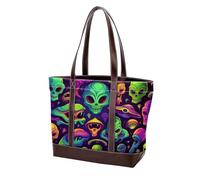 Sac fourre-tout Alien-199 en cuir durable et toile pour femme avec poignée sur le dessus et l'épaule, Multicolore 09, 33.8x12x31cm/13.3x4.7x12.2 in