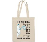 Sac fourre-tout amusant en coton naturel avec inscription « It's Not How You Fish It's How You Wiggle Your Worm » Blanc