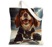 Sac fourre-tout amusant en toile motif Cavalier King Charles Spaniel pour faire du shopping, 33 x 38,1 cm, sac d'épicerie réutilisable pour femme, animal de compagnie, peinture esthétique, décoration