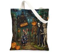 Sac fourre-tout amusant en toile motif chat Devon Rex effrayant pour faire du shopping, 33 x 38,1 cm, maison hantée d'horreur réutilisable pour femme, motif effrayant esthétique, décoration cadeau