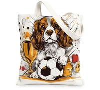 Sac fourre-tout amusant en toile motif chien Cavalier King Charles Spaniel 33 x 38 cm, sac d'épicerie réutilisable pour femme, peinture esthétique, cadeau décoratif