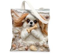 Sac fourre-tout amusant en toile motif chien menton japonais pour faire du shopping, 33 x 38,1 cm, sac d'épicerie réutilisable pour femme, animal domestique, travail, voyage, cadeau décoratif