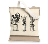 Sac fourre-tout artistique vintage en toile, léger et réutilisable, motif végétal, sac à bandoulière respectueux de l'environnement pour voyage Bea, Beige, 13x15 Inch