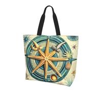 Sac fourre-tout avec boussole nautique pour femme - Sac à main rétro en forme d'étoile de mer - Résistant à l'eau - Grand sac à main avec poche intérieure pour le travail, les voyages, l'école