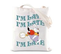 Sac fourre-tout avec inscription « I'm Late » Motif lapin blanc d'Alice Cadeau pour les fans du film de dessin animé inspiré des contes de fées, blanc, 14.56INCHES