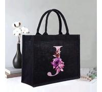 Sac fourre-tout avec lettre initiale design, sac cadeau personnalisé, léger, portable, sac fourre-tout avec motif floral de lettre et éléments naturels de haute capacité, cadeaux de remise des diplôme