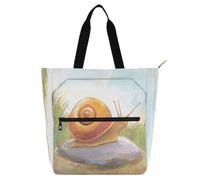 Sac fourre-tout avec motif escargot joyeux sur un rocher pour enfants, étudiants, adultes, sacs d'école robustes avec poches à fermeture éclair pour l'école et les jeux, arc-en-ciel