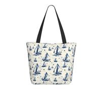 Sac fourre-tout bleu imprimé voilier pour femme, grand sac fourre-tout à bandoulière avec fermeture éclair, sacs à main pour le travail et les voyages