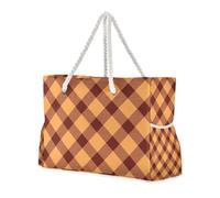Sac fourre-tout carré de grande capacité pour femme avec poches latérales, sac de sport de plage avec porte-gobelets sur le côté, orange/marron