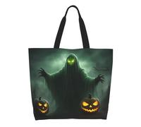 Sac Fourre-Tout Citrouille D'Halloween Horrifique Avec Des Fantômes Verts Mode Sac De Shopping Décontracté Cabas Shopper Pour Quotidien Maman Marché