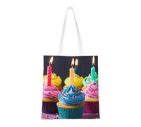 Sac fourre-tout coloré Happy Birthday Cupcakes pour femme, sacs à bandoulière en toile avec poches, sac de courses mignon réutilisable