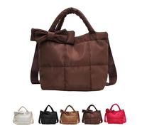 Sac fourre-tout Crush Bow for femme, nouveau sac fourre-tout matelassé bouffant, idéal for les déplacements quotidiens, le shopping et les voyages.(Dark coffee)