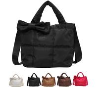 Sac fourre-tout Crush Bow for femme, nouveau sac fourre-tout matelassé bouffant, idéal for les déplacements quotidiens, le shopping et les voyages.(Black)