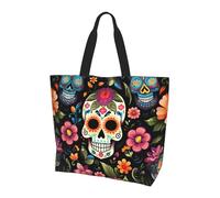 Sac fourre-tout Day Of The Dead pour femme - Sac à main à bandoulière - Motif tête de mort - Fleurs - Résistant à l'eau - Grand sac à main avec poche intérieure pour le travail, les voyages, l'école