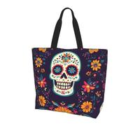 Sac fourre-tout Day Of The Dead Skull pour femme - Sac à main à bandoulière - Motif squelette et fleurs - Résistant à l'eau - Grand sac à main avec poche intérieure pour le travail, les voyages