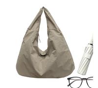 Sac fourre-tout de couleur unie, sac à bandoulière en nylon de grande capacité pour femme, sac à main à texture drapée, sac fourre-tout léger et doux pour l'université, les voyages, le travail, un