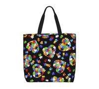 Sac fourre-tout de grande capacité pour la sensibilisation à l'autisme, pièces de puzzle, imprimé cœur, sac à bandoulière pour femme, pour le shopping, les voyages, la plage, le travail