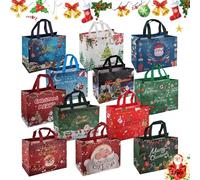 Sac fourre-tout de noël,12 PCS Sachet cadeaux noel,31.5cm×25cm×17cm Sacs de cadeaux de Noël,Sacs Cadeaux pour Bonbon,Sacs cadeaux de fête,Sachet bonbons noel,Pochettes Cadeaux