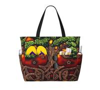 Sac fourre-tout de plage païen Wicca Tree Life Yule Magic pour femmes avec fermeture éclair et poche imperméable, sac de sport pliable et léger pour les ges, les courses, la natation et le sport