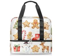 Sac fourre-tout de sport aquarelle de Noël en pain d'épice pour homme et femme, sac de voyage avec compartiment à chaussures, grande capacité, sac de nuit pour fitness, yoga, natation, week-end