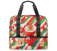 Sac fourre-tout de sport de Noël pour homme et femme en pain d'épices, sac de voyage avec compartiment à chaussures, grande capacité, sac de nuit pour fitness, yoga, natation, week-end