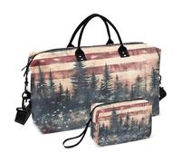 Sac fourre-tout de voyage avec drapeau américain, forêt, sac fourre-tout avec trousse de toilette pour avion, voyage, gym, yoga, Forêt du drapeau américain, Taille unique, Mode