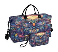 Sac fourre-tout de voyage avec motif hibou coloré - Sac fourre-tout avec trousse de toilette pour avion, voyage, gym, yoga, Chouette colorée., Taille unique, Mode
