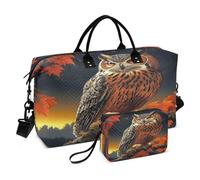 Sac fourre-tout de voyage avec motif hibou, feuille d'érable et trousse de toilette pour avion, voyage, gym, yoga