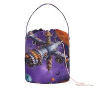 Sac fourre-tout de voyage avec trous pour Halloween, motif station spatiale fantaisie, sac de rangement pour crochet, outil de voyage