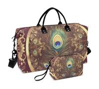 Sac fourre-tout de voyage décoratif style victorien rétro vintage avec plumes de paon - Sac fourre-tout de voyage avec trousse de toilette pour voyage en avion - Étanche