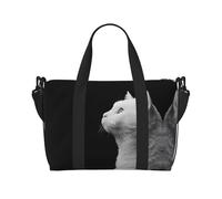 Sac fourre-tout de voyage imprimé chat blanc regardant au loin, sac de gym de grande capacité, sac de voyage léger, sac à bandoulière de w nd, unisexe