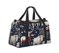 Sac fourre-tout de voyage léger idéal pour la gym, les vacances ou la nuit, motif vache aquarelle avec drapeau américain