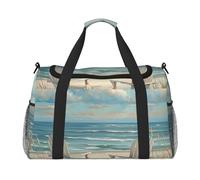 Sac fourre-tout de voyage pliable avec bandoulière et double poignées pour w nd, gym, voyage d'affaires et aéroport 50 x 33 x 26 cm, Scène de plage avec chaises, Taille unique