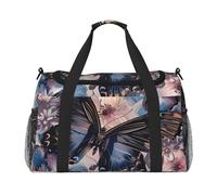 Sac fourre-tout de voyage pliable avec bandoulière et double poignées pour w nd, gym, voyage d'affaires et aéroport 50 x 33 x 26 cm, Fleur/papillon, Taille unique