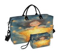 Sac fourre-tout de voyage pour fille avec étoiles - Sac fourre-tout avec trousse de toilette pour avion, voyage, gym, yoga, Girl Star, Taille unique, Mode