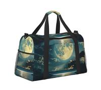 Sac fourre-tout de week-end pour homme et femme, sac fourre-tout de voyage léger, idéal pour la gym, le sport ou les voyages d'une nuit, pleine lune sur la surface de l'océan minuit
