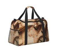 Sac fourre-tout de week-end pour homme et femme, sac fourre-tout de voyage léger, idéal pour la gym, le sport ou les voyages d'une nuit, boussole vintage sextant et vieille carte