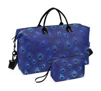 Sac fourre-tout décoratif avec plumes de paon bleu avec trousse de toilette pour entraînement 2 pièces Bolsa para viajar en Avion de Mujer