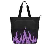 Sac fourre-tout décoratif mignon pour enfants et adultes, noir fluorescent flamme froide violet sac d'école léger avec poches zippées pour l'école, le shopping, les voyages, bolsos arc-en-ciel para