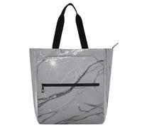Sac fourre-tout décoratif mignon pour enfants, garçons et filles, imitation marbre grainé gris robuste, sac fourre-tout de bibliothèque, sac de courses avec poignées à fermeture éclair pour l'école