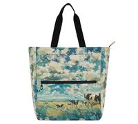 Sac fourre-tout décoratif mignon pour garçons filles femmes noir et blanc dessin animé peinture à l'huile d'une vache sac fourre-tout léger et robuste pour enseignant, sac de bibliothèque pour l'école
