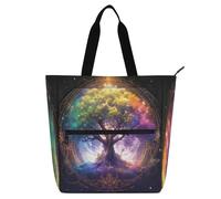 Sac fourre-tout décoratif pour enfants et adultes, motif arbre astrologique violet mystique, grand sac de bibliothèque, sac à main avec poches zippées pour l'école, le shopping, les courses