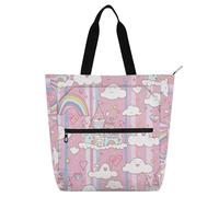 Sac fourre-tout décoratif pour enfants et adultes, motif château de conte de fées coloré, grand sac fourre-tout pour bibliothèque, livre, sac fourre-tout avec poches pour l'école, le shopping, les