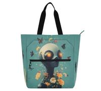 Sac fourre-tout décoratif pour enfants et adultes, motif extraterrestres de dessin animé, science, fiction et fantaisie, sac de courses imperméable et réutilisable avec fermeture éclair pour l'école